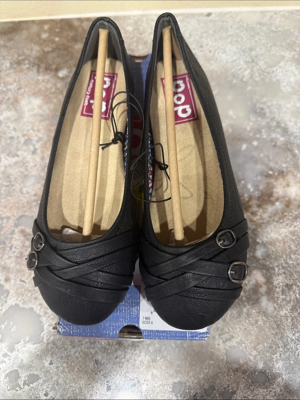 pop Black Memory Foam Slip-On Ballet Flats with Woven Strap